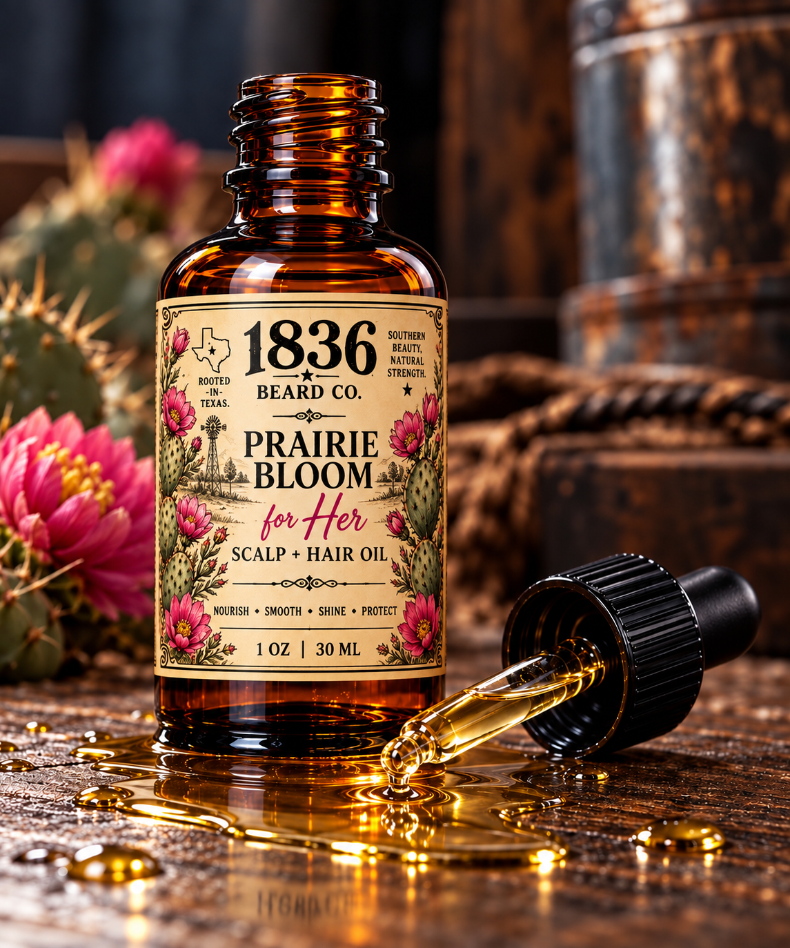 1836 Hair Serum - Prairie Bloom - Bergamot, Cactus Flower & Red Wood, 1 fl oz.