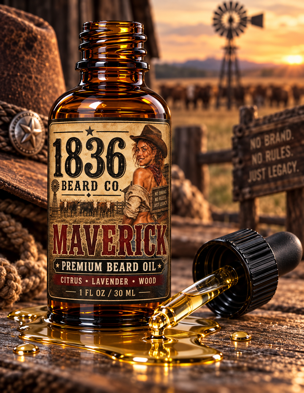 1836 Beard Co. Beard Oil – Maverick, Citrus & Bergamot, 1 fl oz