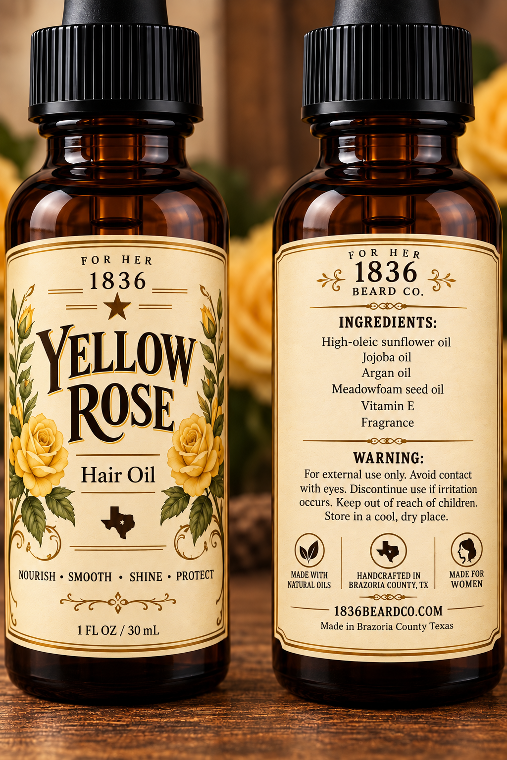 1836 Hair Serum - Yellow Rose-Clove, Hyacinth & Rose, 1 fl oz.