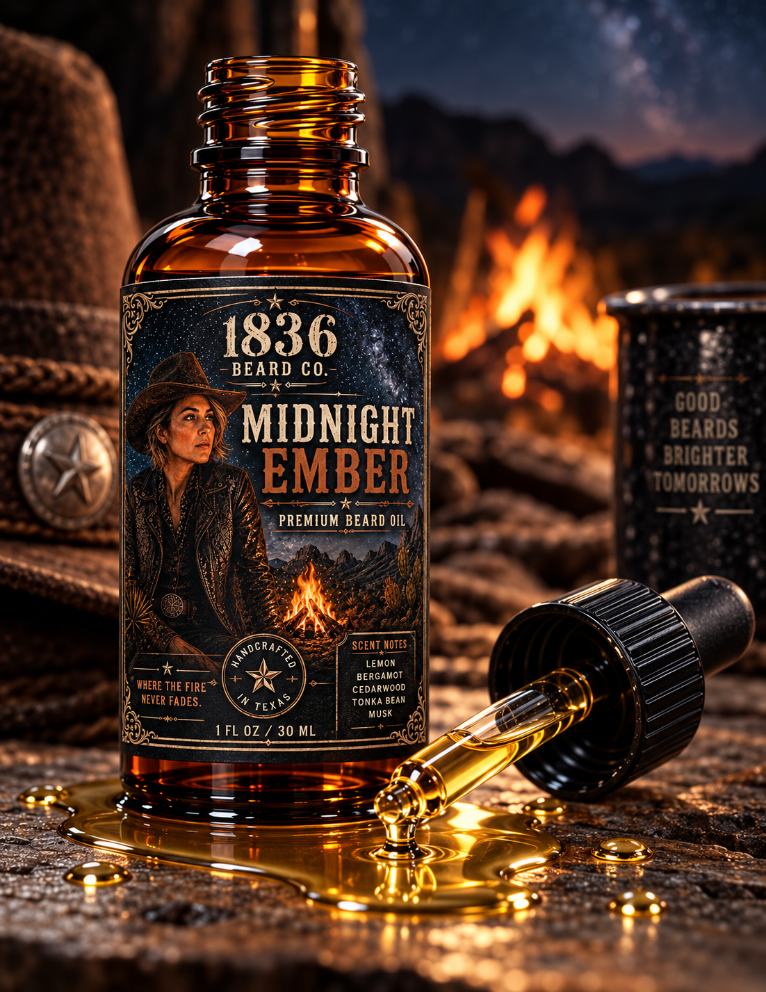 1836 Beard Co. Beard Oil – Midnight Ember, Bergamot & Mahogany, 1 fl oz